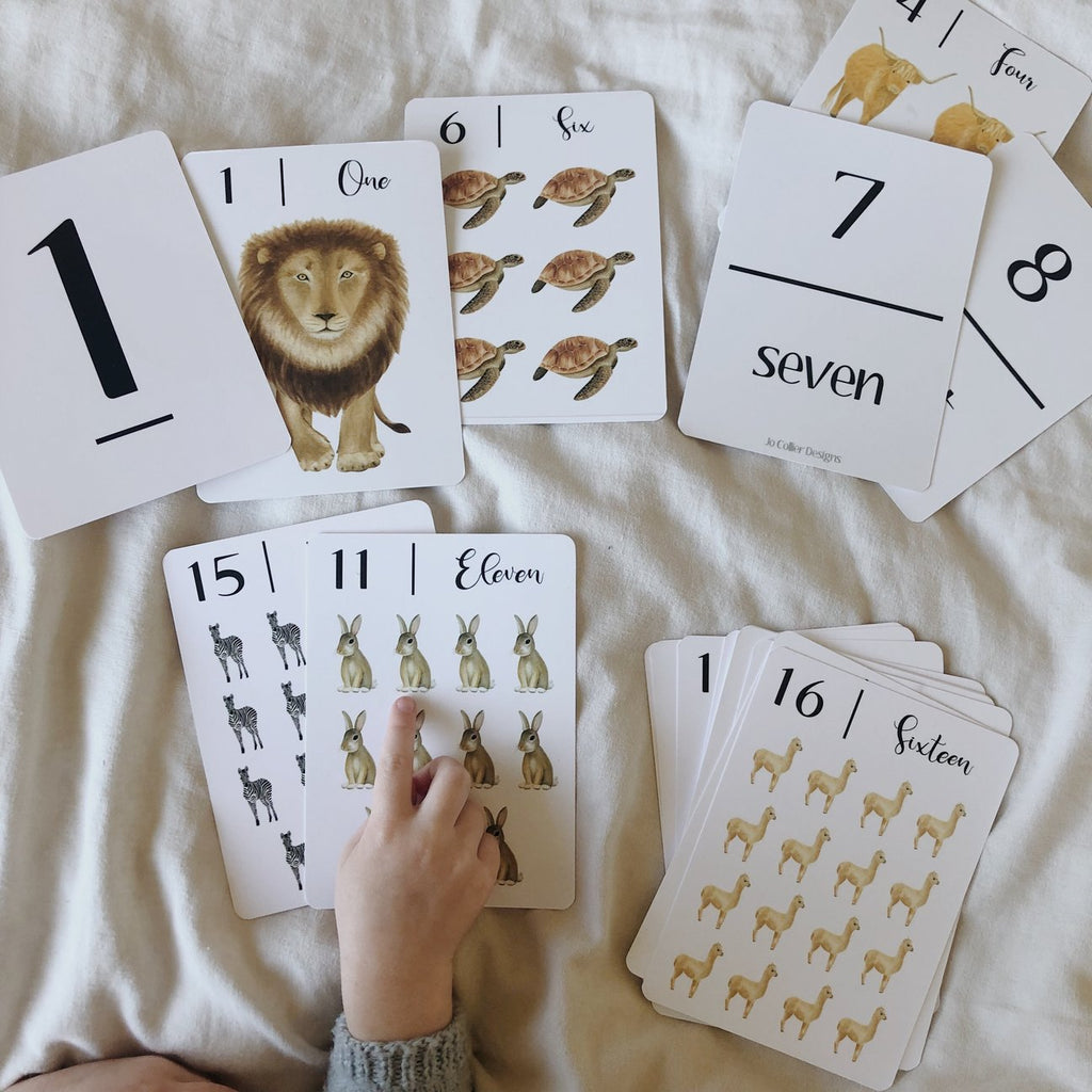 Kid Learning Counting with Nature's 123 Numbers Flashcards Pack