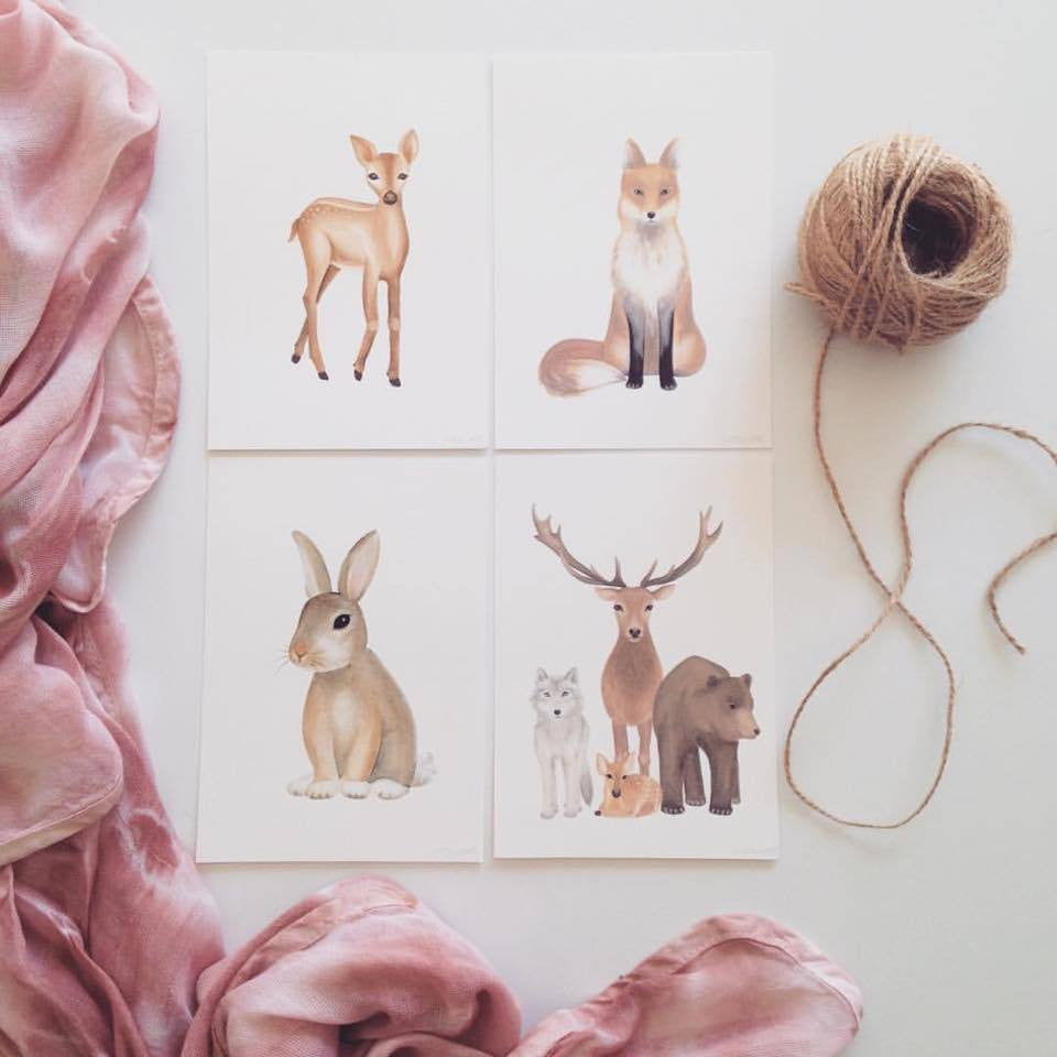 woodland animals nursey art prints flatlay pack by Jo Collier
