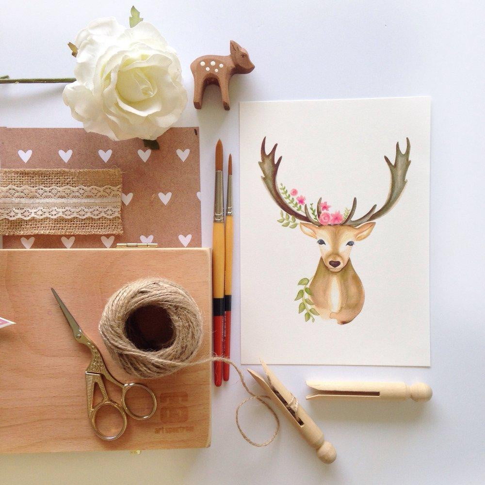 Stella the Stag-nursey-art-prints-flatlay-woodland