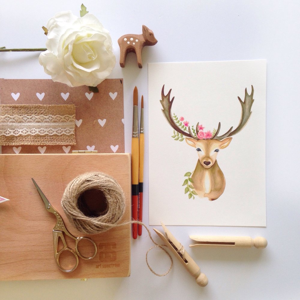 Stella the Stag Deer Nursery Art Print by Jo Collier